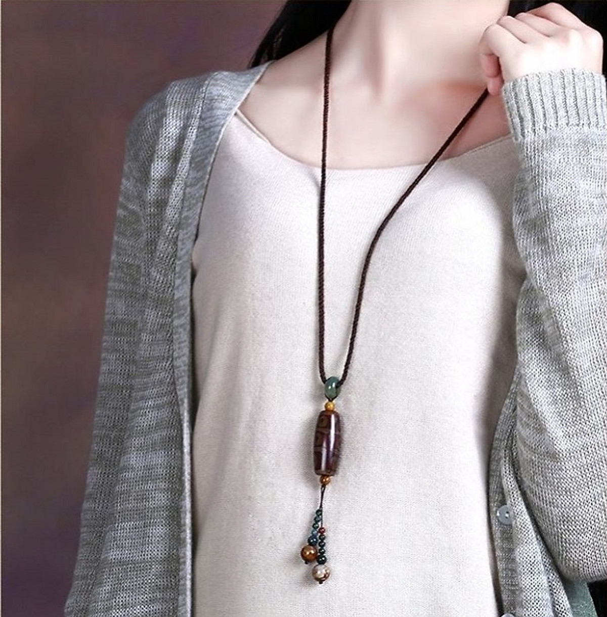 Vòng Cổ Đá Dzi Bead Hình Lu Thống Phong Cách Cổ Trang VC045 | Tiki