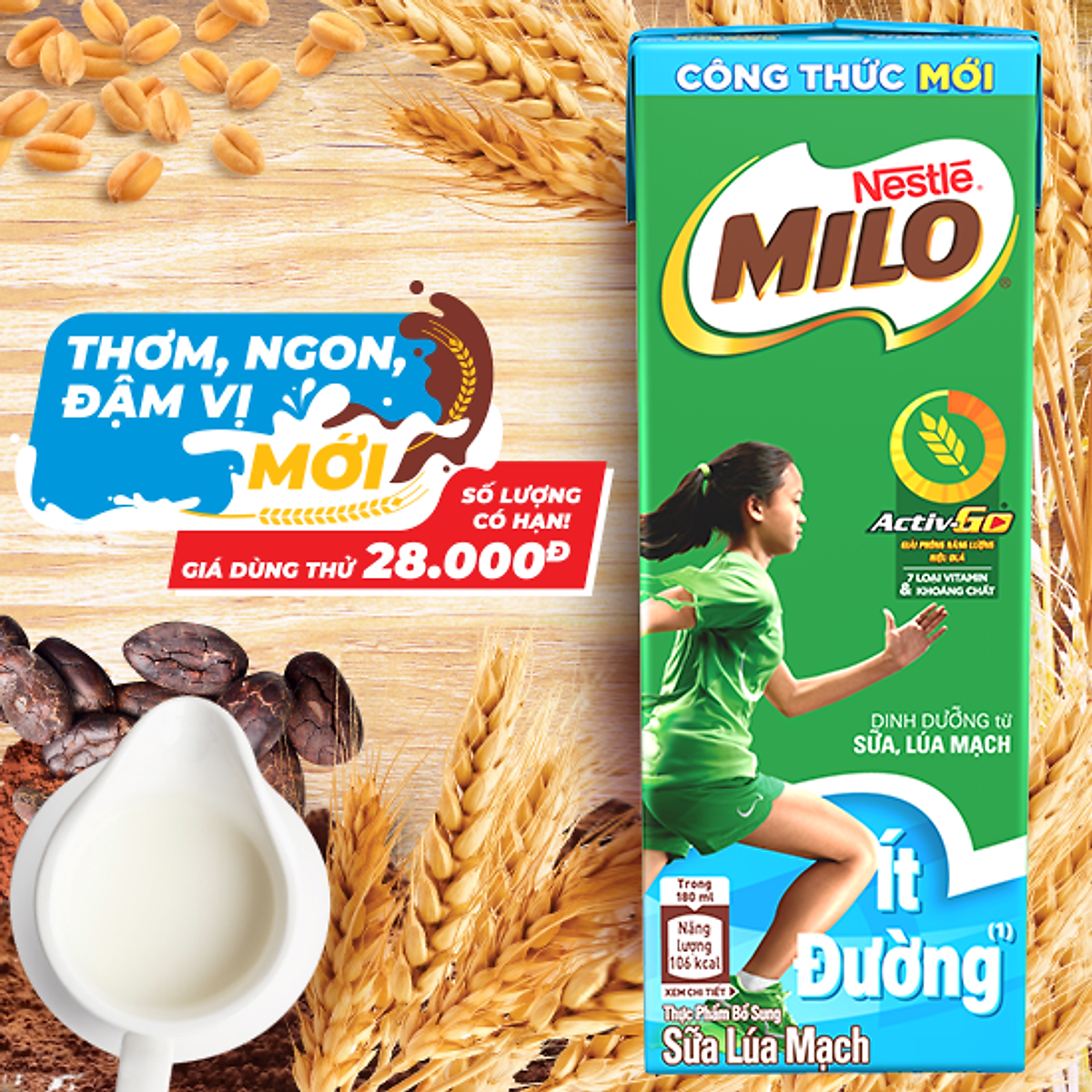 Thùng 48 Hộp Sữa Nestlé Milo Ít Đường (180ml/ Hộp)