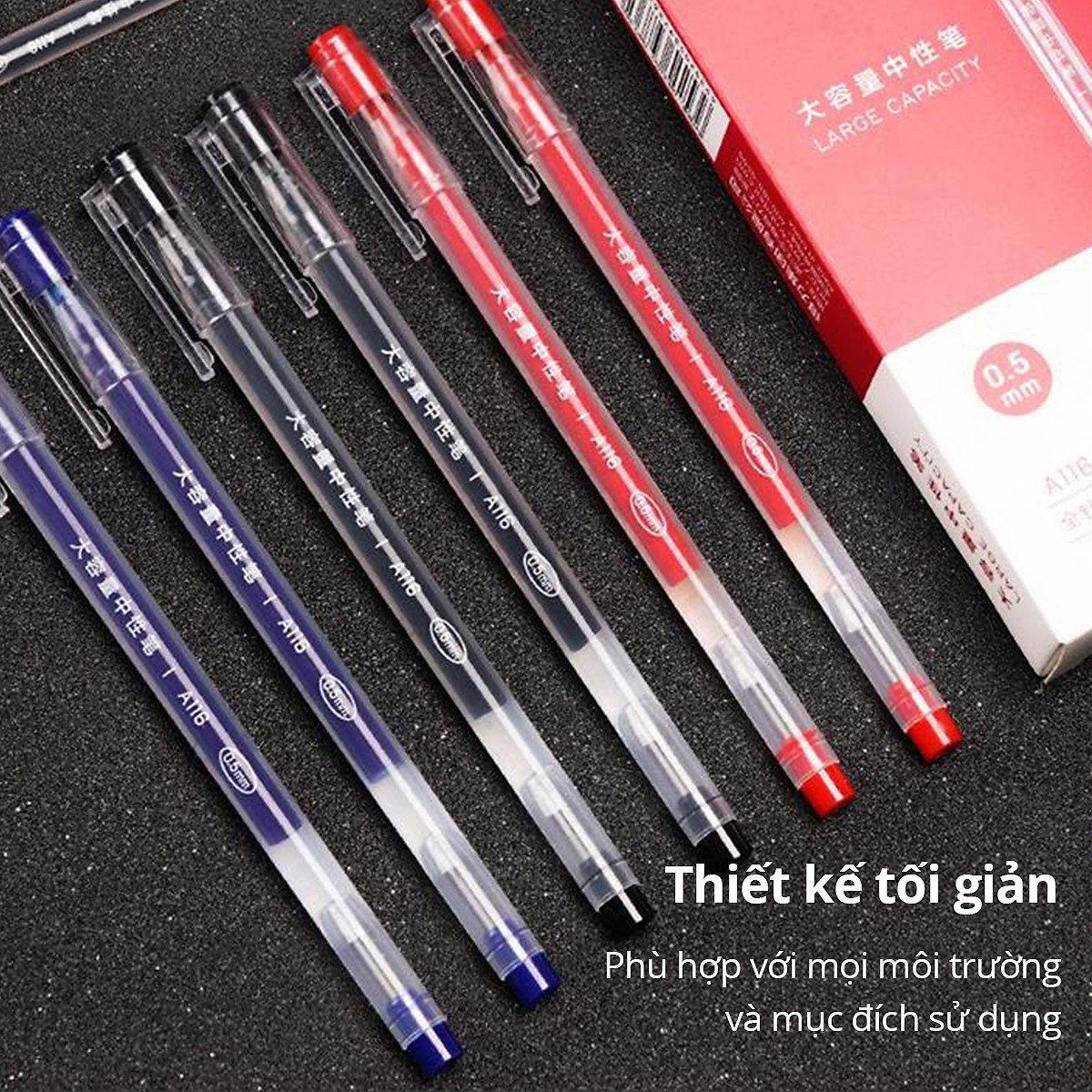 Bút gel 0.5mm Deli nhiều màu lựa chọn - Bút bi nước - 1 chiếc - Mực đỏ / Xanh / Đen - A116