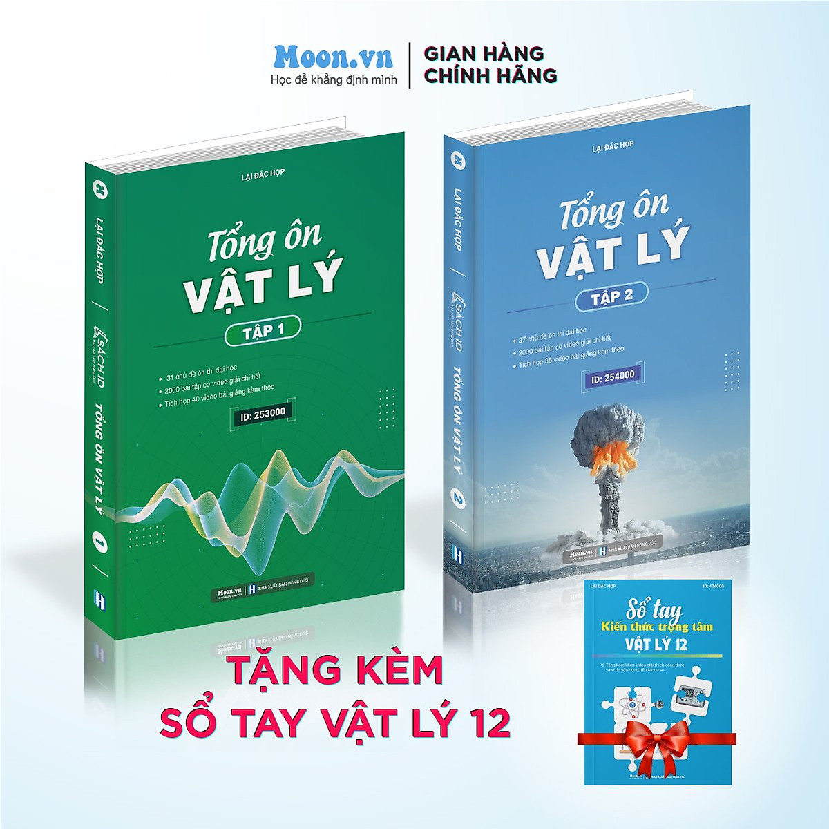 Combo 2 sách tổng ôn vật lý lớp 12 luyện thi kiến thức ôn thi thpt quốc gia bản mới nhất Moonbook