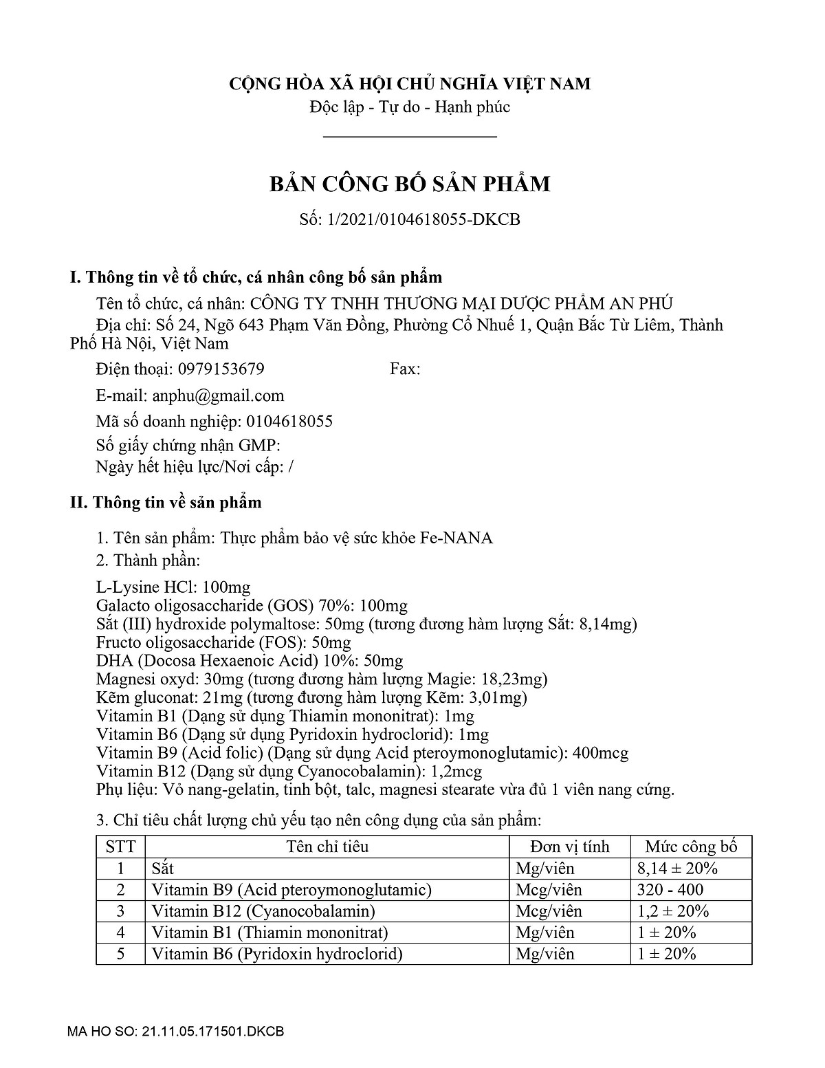 Viên sắt, acid folic, DHA, vitamin & khoáng chất Fe-NANA - Hộp 20 viên