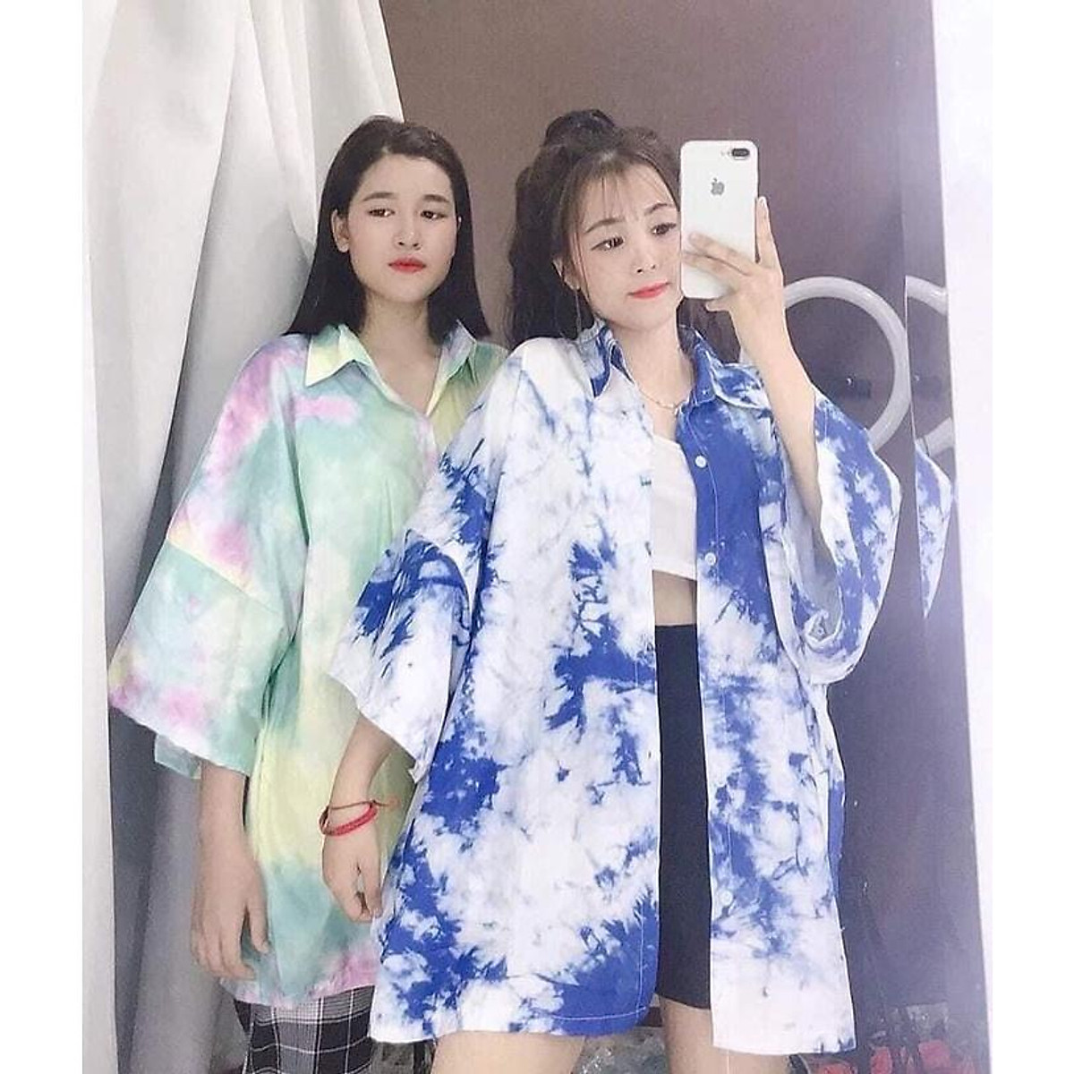 Áo Sơ Mi Loang Cộc Tay Nam Nữ - Chất Cotton thoáng mát - Dùng mặc nhóm thì siêu đẹp khi đi chơi, dã ngoại
