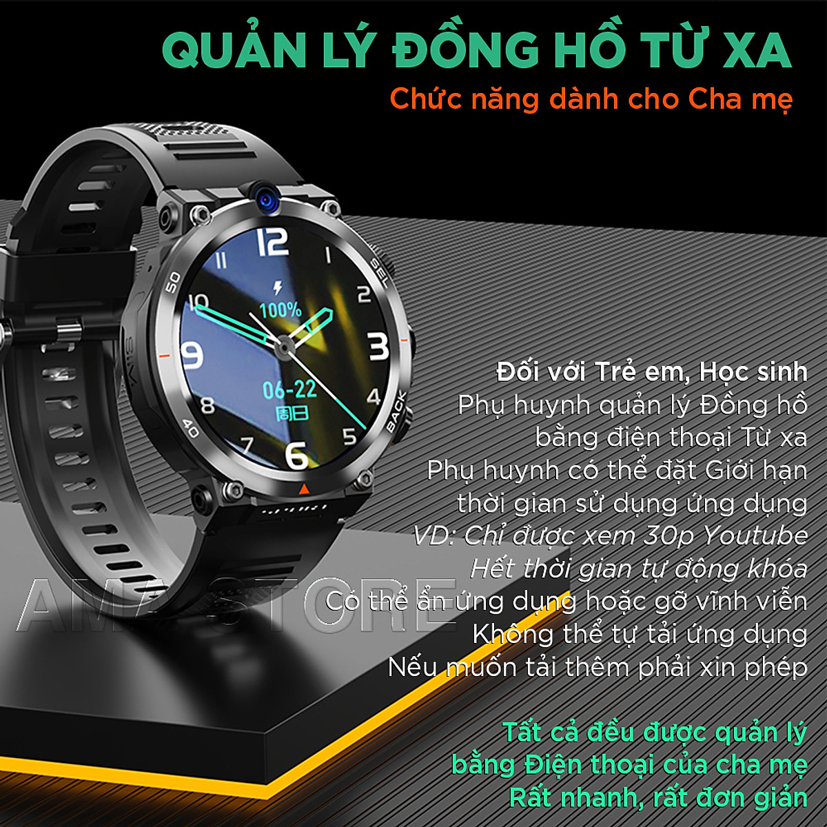 Đồng hồ Thông minh Mặt tròn Gắn sim Nghe gọi ZaIo có Rung cho Học sinh Người lớn định vị GPS chức năng như Điện thoại chơi Game xem Youtube TikTok tải ứng dụng CH Play AMA Watch H10 Android 2024 Hàng nhập khẩu
