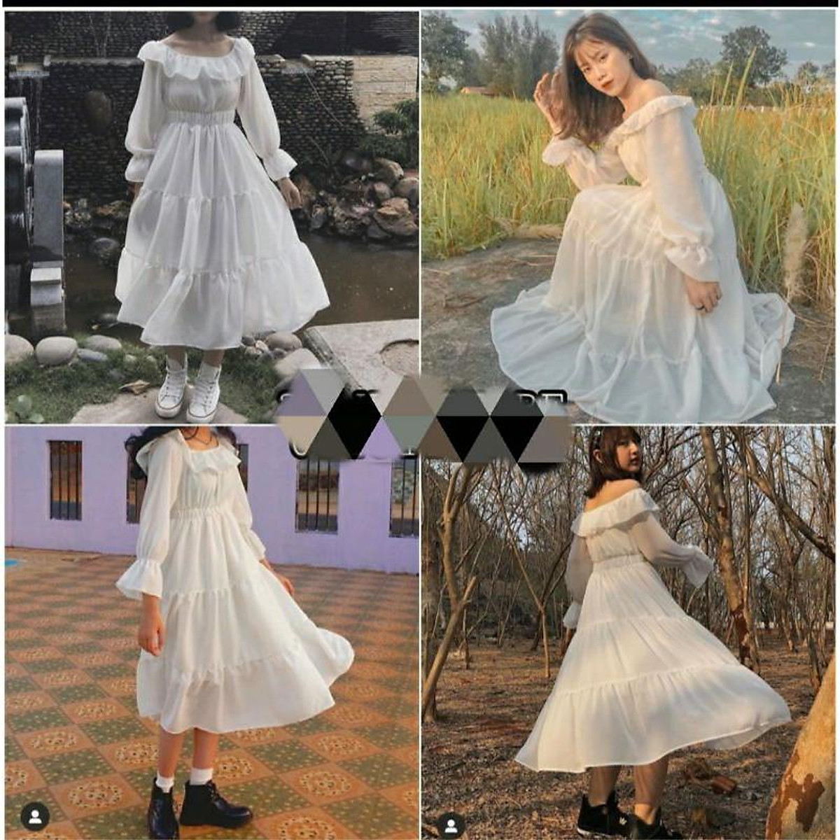 Đầm Váy Trắng Trễ Vai Tay Bồng Dáng Suông Freesize Tại Hà Nội  RaoXYZ