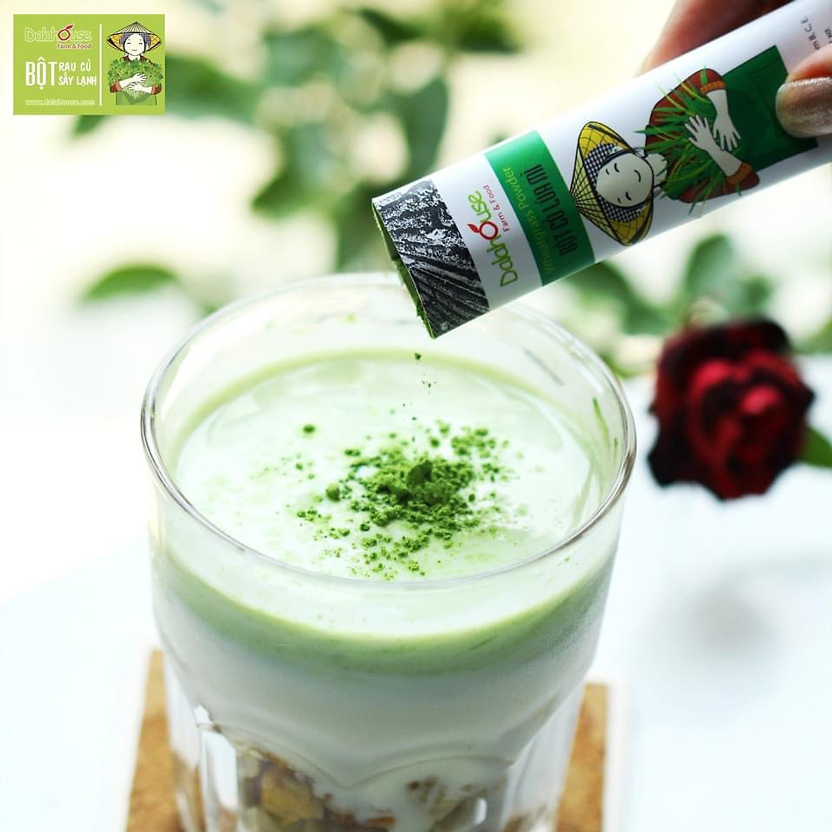 Bột Diếp Cá hữu cơ nguyên chất sấy lạnh Dalahouse - Hộp 20 gói nhỏ 3gr định lượng sẵn cho 1 lần sử dụng - Mát Gan, ngừa mụn, ngừa trĩ và táo bón. Hỗ trợ bảo vệ Phổi