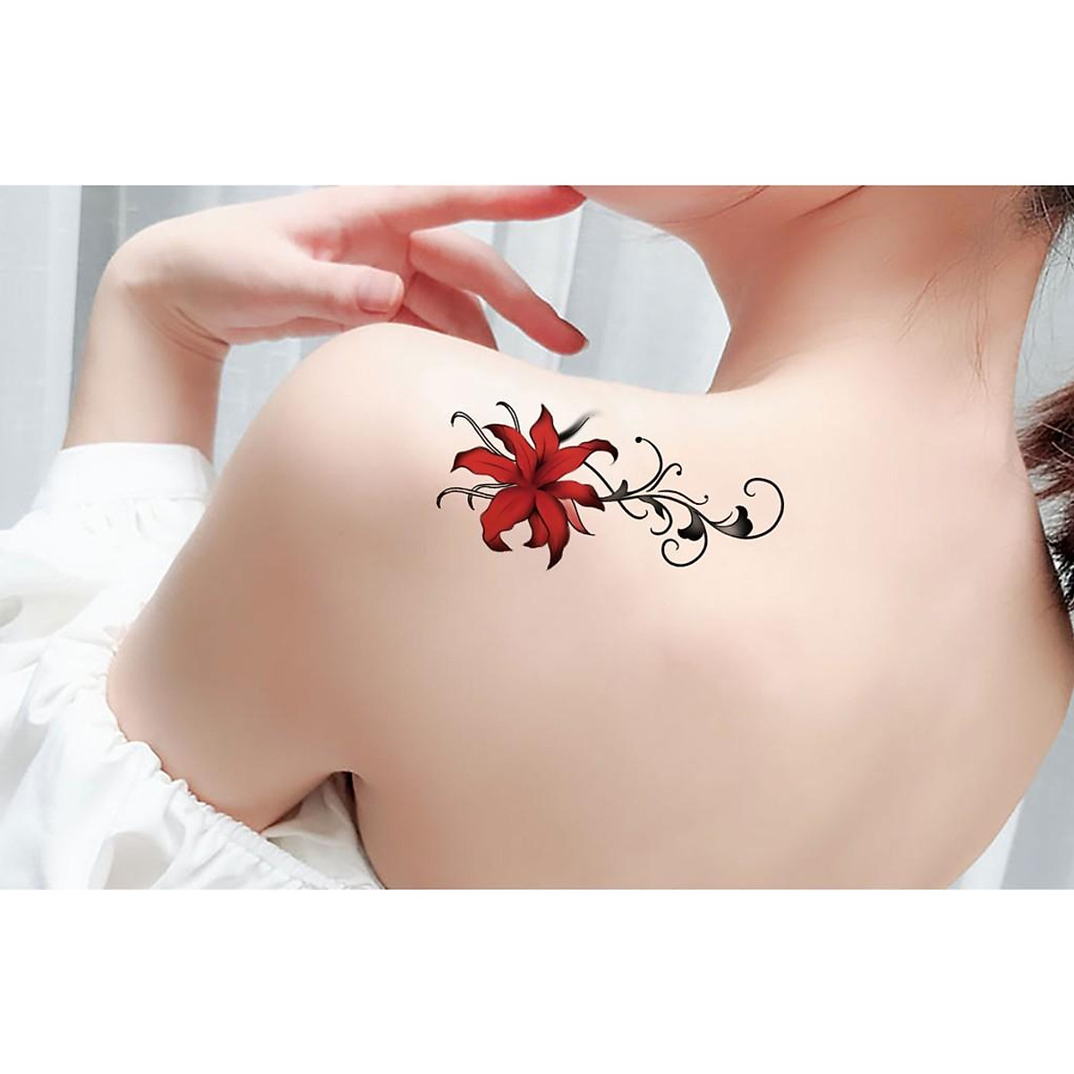 Hình xăm dán hoa bỉ ngạn BM-12 10x6cm_ mua 5 tấm tặng 1 tattoo