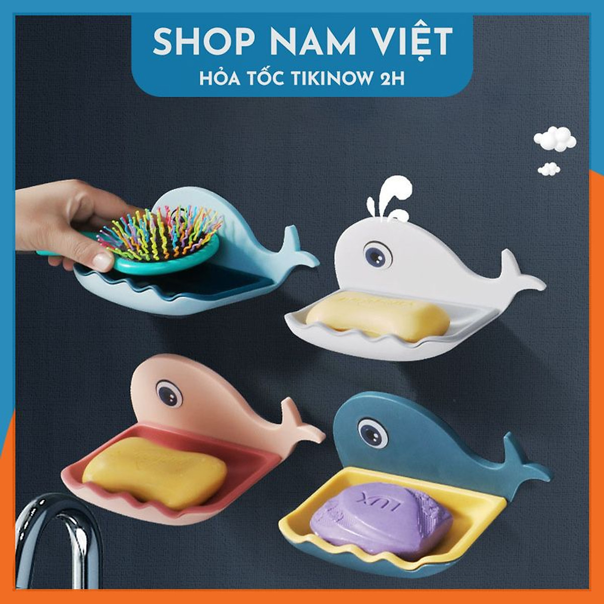 Khay Để Xà Phòng 2 Lớp Dán Tường Cá Voi