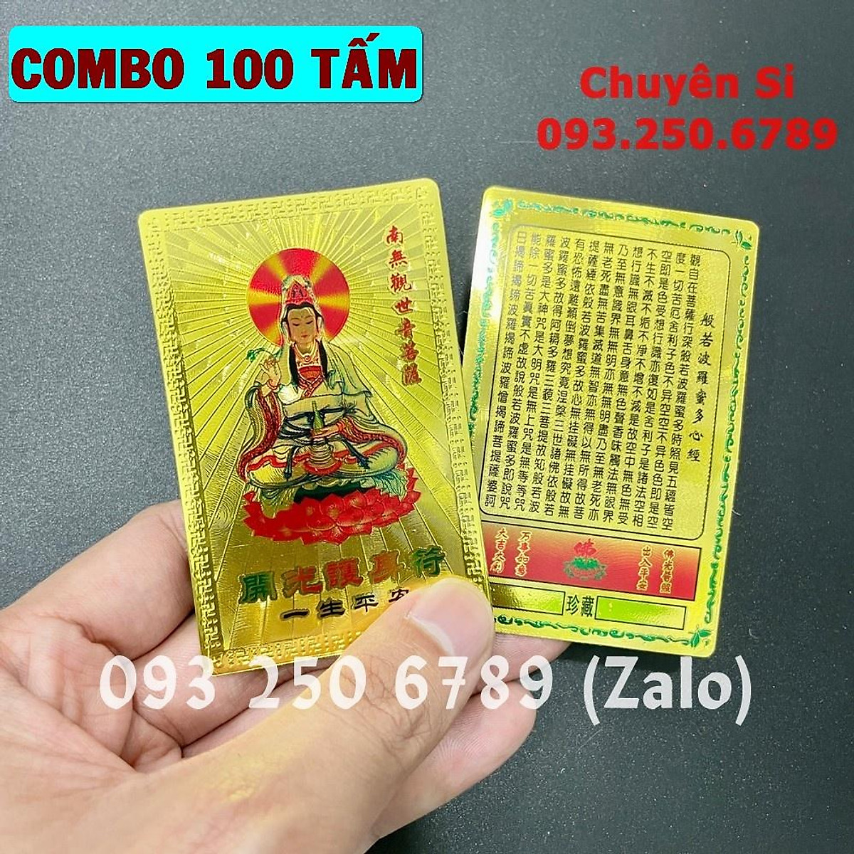 GIÁ SỈ] COMBO 100 Thẻ Kim Bài Quan Âm Bồ Tát Cầu Bình An May Mắn