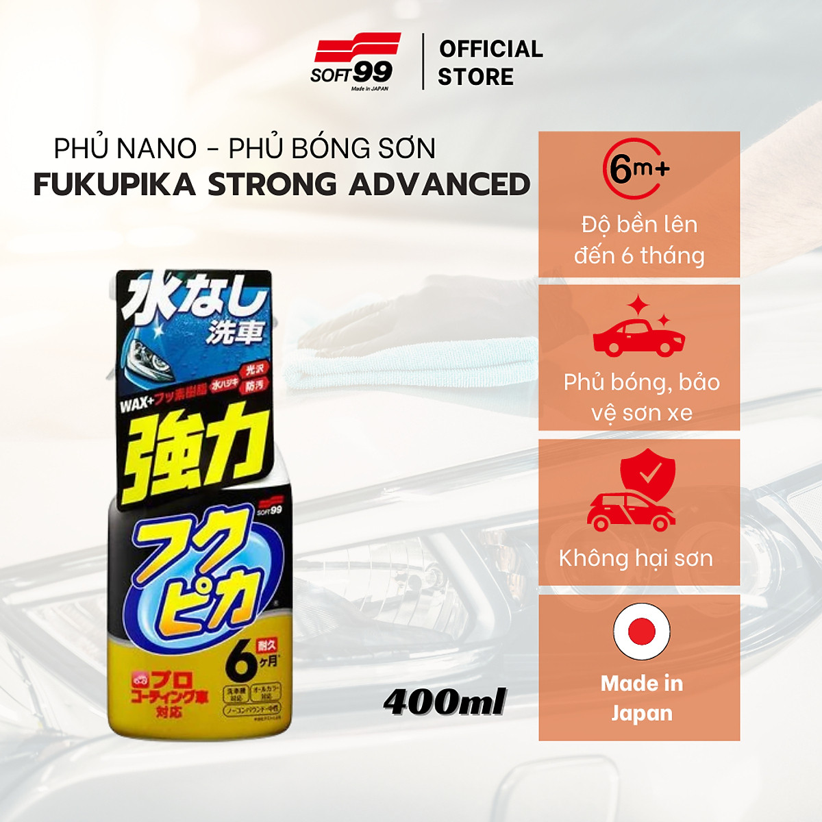 Chai Xịt Vệ Sinh Và Phủ Bóng Sơn Xe Ô Tô Fukupika Spray Advance Strong (6 Tháng) Soft99 W-542