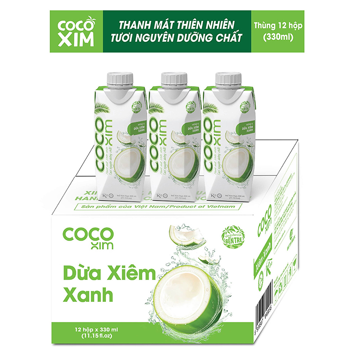 Thùng 12 Hộp Nước Dừa Cocoxim Xanh (330ml x12 Hộp)