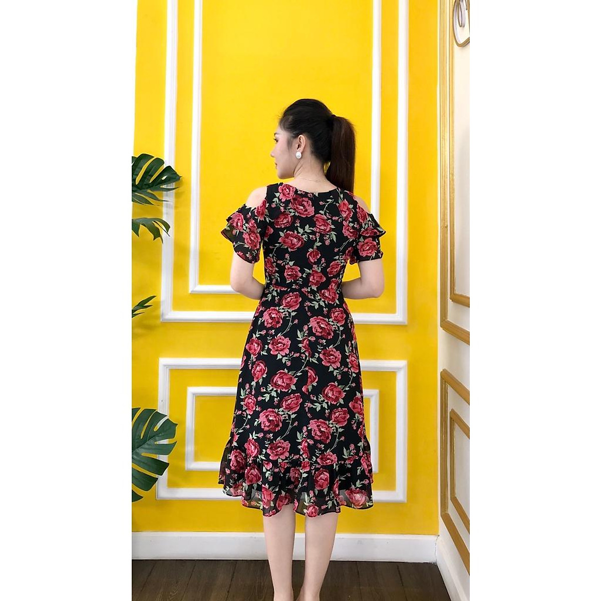 Đầm xòe kiểu nhún eo và rớt vai xinh đẹp DXV275