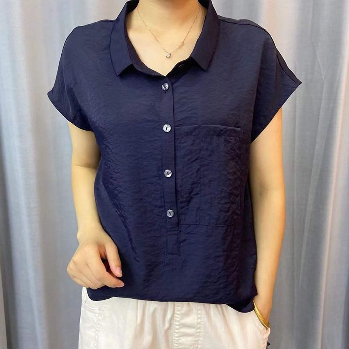 Áo sơ mi nữ form rộng tay ngắn, chất liệu Đũi tơ mềm mát, áo kiểu nữ, form trẻ trung, năng động, T73