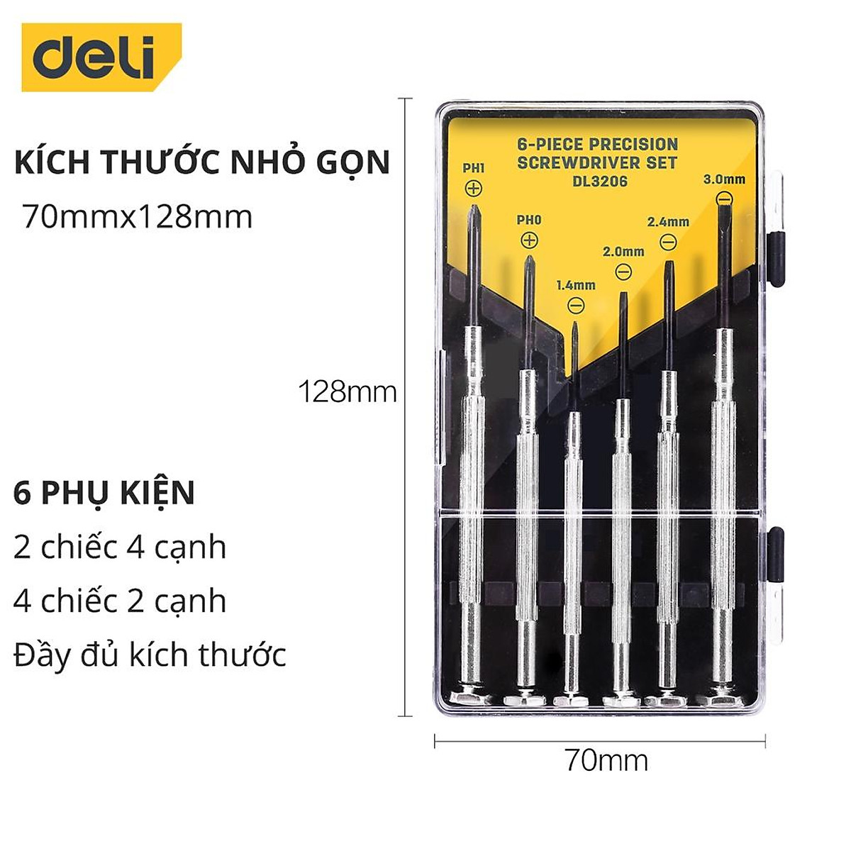 Bộ Tua Vít Đa Năng 6 Chiếc Deli Cao Cấp Chính Hãng - Nhỏ Gọn, Tiện Ích, Dễ Dàng Sử Dụng - Thiết Thể Đẹp Mắt - EDL3206