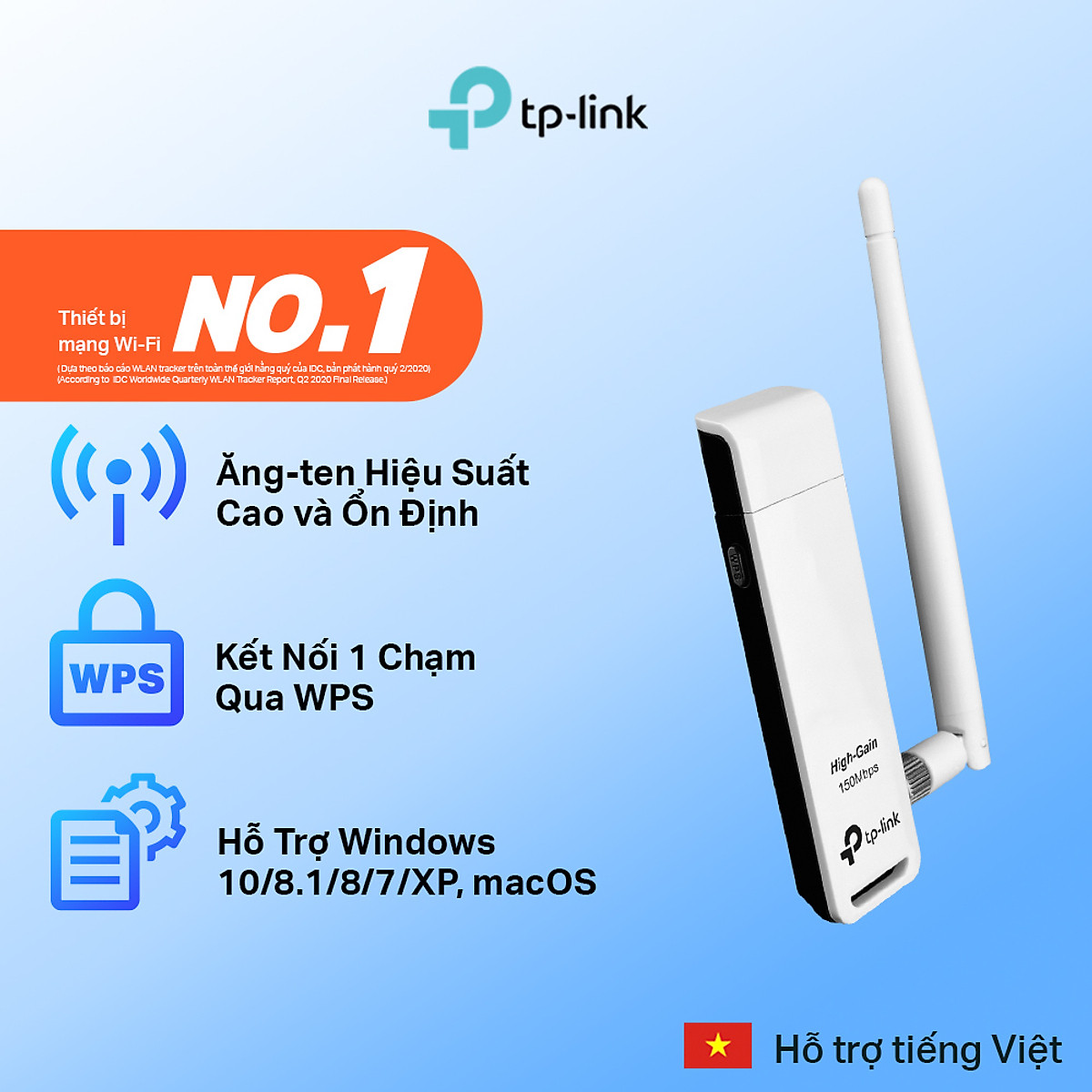 Bộ Thu Wifi USB TP-Link TL-WN722N Chuẩn N 150Mbps - Hàng Chính Hãng