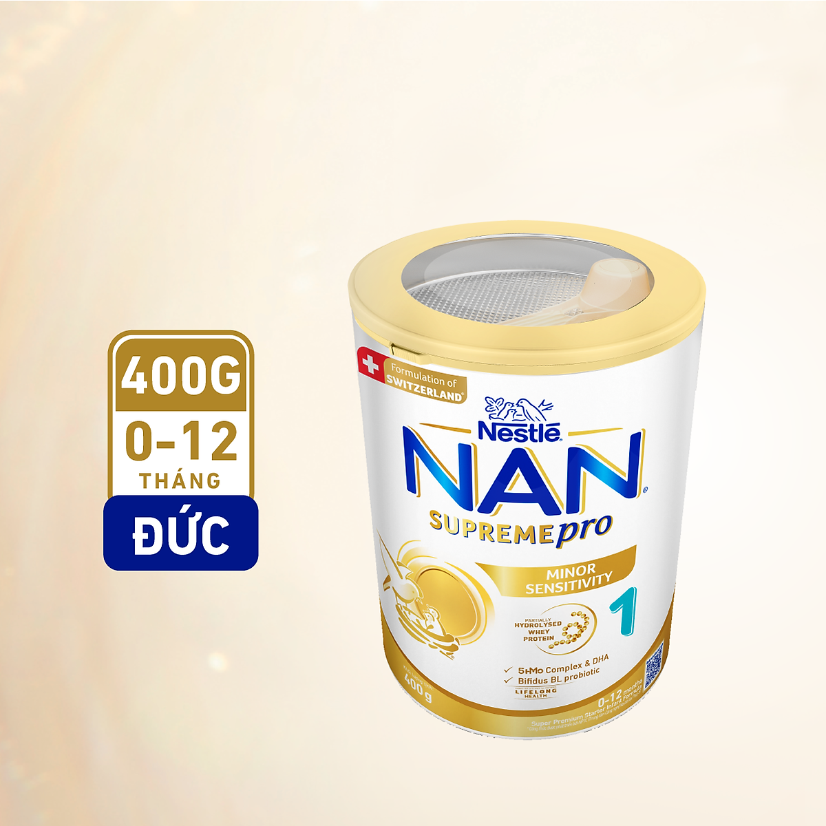 Sữa bột Nestlé NAN SUPREMEPRO 1 400g nhập khẩu Đức với 5HMO & đạm Gentle Optipro ( Dành cho trẻ từ 0 - 12 tháng tuổi)