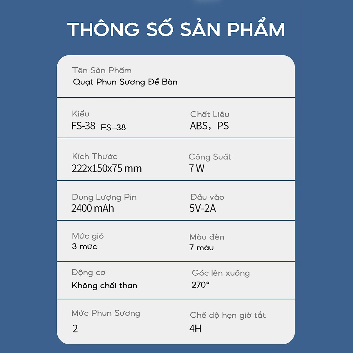 Quạt hơi nước tích điện Half Horse, xoay 180 pin 2500 mAh, thời gian sử dụng 6 tiếng, hàng chính hãng
