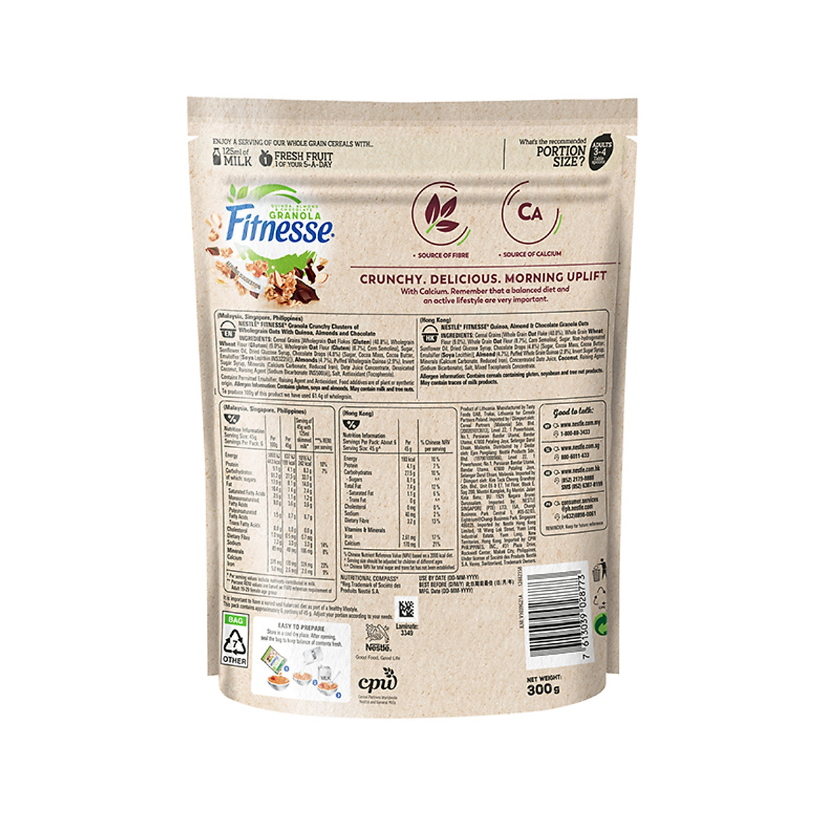 Ngũ cốc ăn sáng Fitnesse Granola Diêm Mạch, Hạnh Nhân & Sô Cô La (gói 300g)