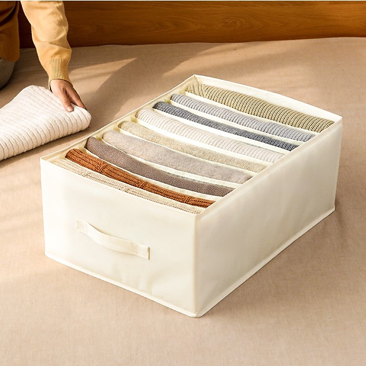Bộ 2 hộp đựng đồ chia 7 ngăn sắp xếp quần áo dododios - Hộp vải đa năng HQ2 tiện ích, chất liệu cao cấp, phong cách Nhật Bản sang trọng