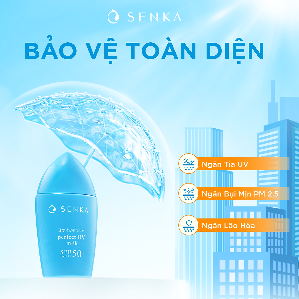 Kem Chống Nắng Dạng Sữa Senka Perfect UV Milk SPF 50+, PA++++ 41095 (40ml)