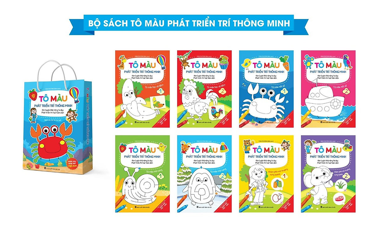 Bộ 8 cuốn Tô Màu Phát Triển Trí Thông Minh Dành Cho Bé 2-6 tuổi Song Ngữ Việt Anh Rèn Luyện Khả Năng Tư Duy Phát Triển Trí Tuệ Toàn Diện