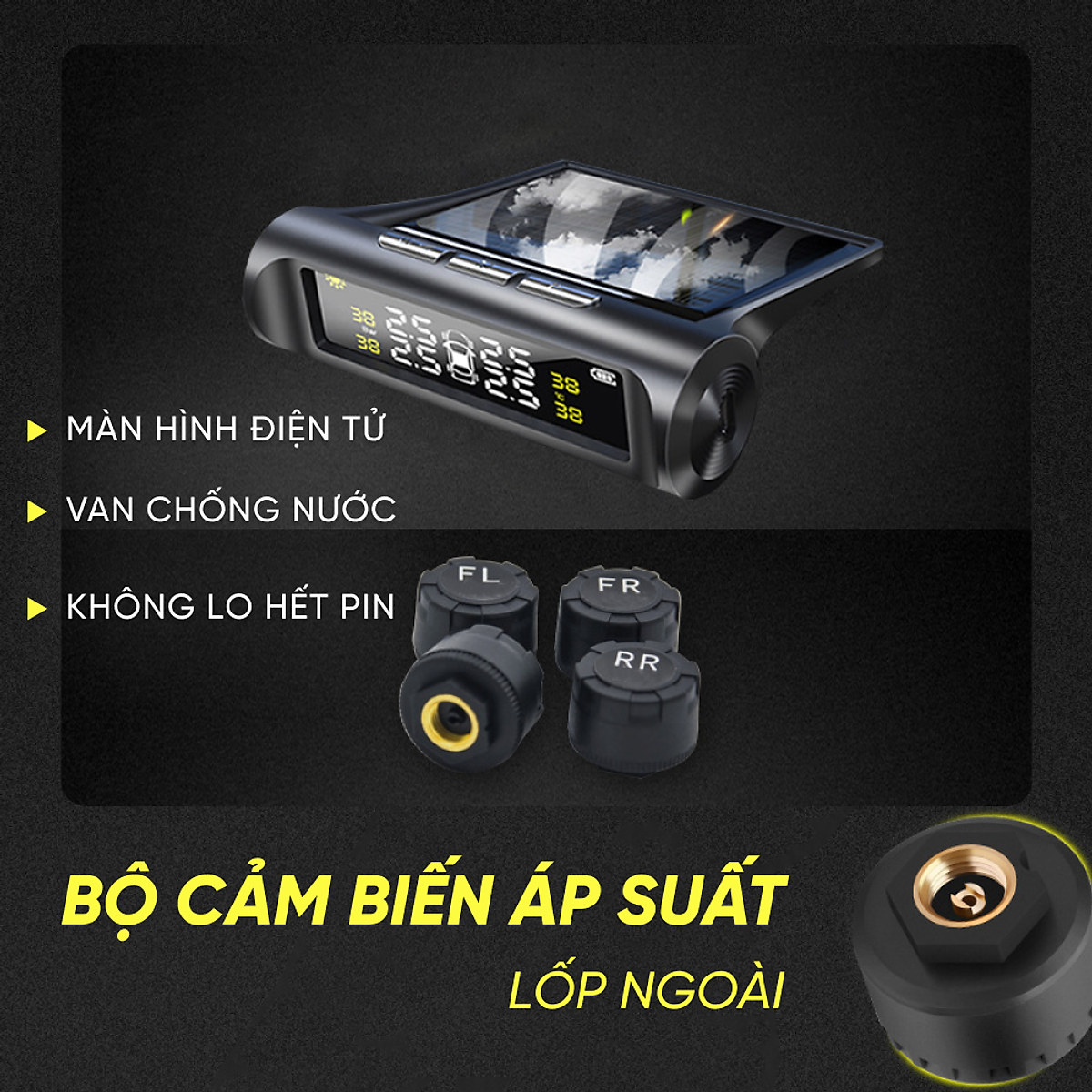 Cảm biến áp suất lốp ô tô TPMS màn hình led màu van ngoài {Bảo hành 3 tháng} - cảm biến áp suất lốp van ngoài TPMS..