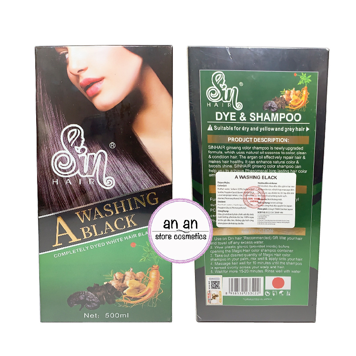 Dầu Gội Nhuộm Tóc Tại Nhà Sin Hair 500ml Mẫu Mới Không Lược - Dầu Gội Nhuộm Tóc Nhân Sâm Nhật Bản Giúp Phủ Bạc Đen Tóc - Nâu Tóc