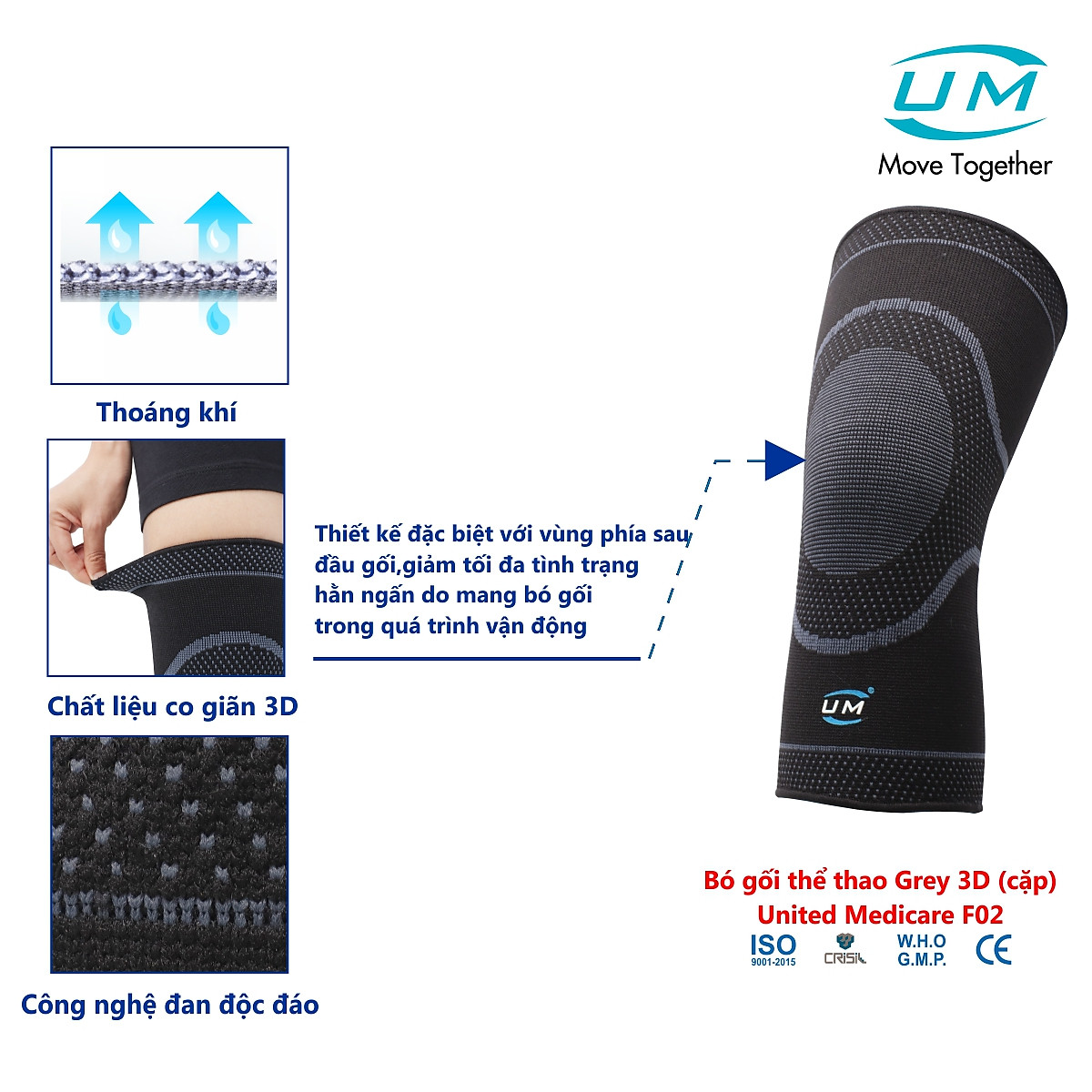 Mua Bó gối thể thao 3D Grey United Medicare (cặp) F02 - M tại Healthcare  Mall | Tiki