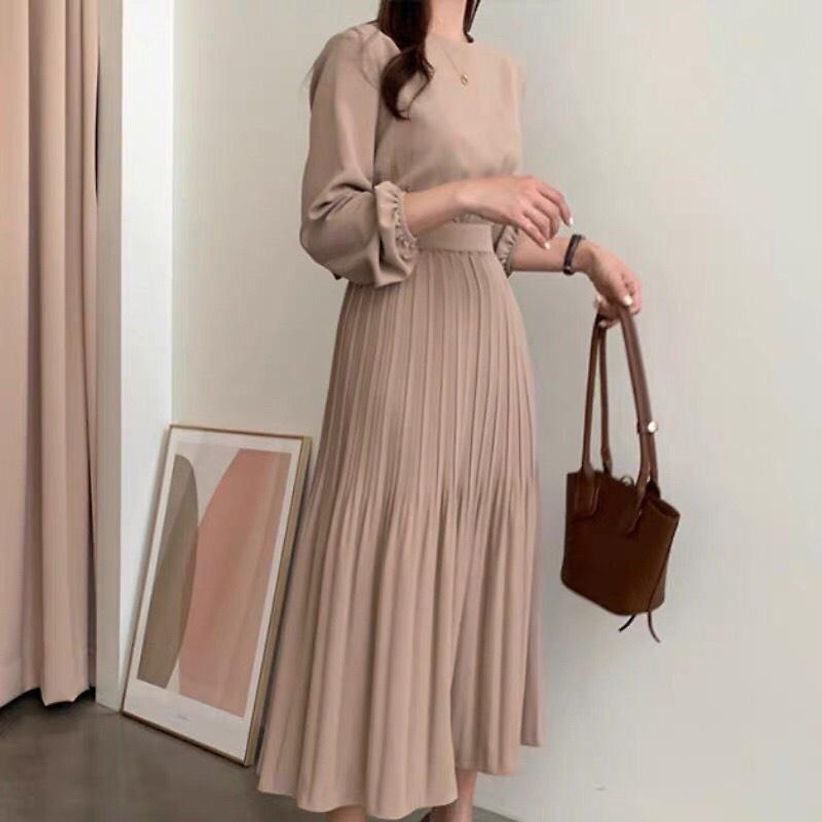 Váy nữ sát nách dáng dài xếp ly phong cách ngọt ngào  Hanyza Store