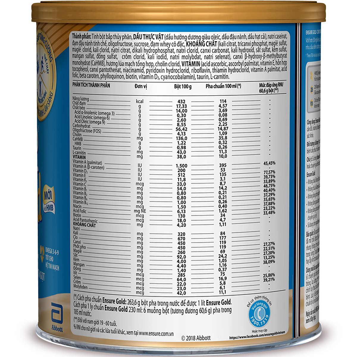 Thực phẩm dinh dưỡng y học: Ensure Gold hương Lúa mạch 400g