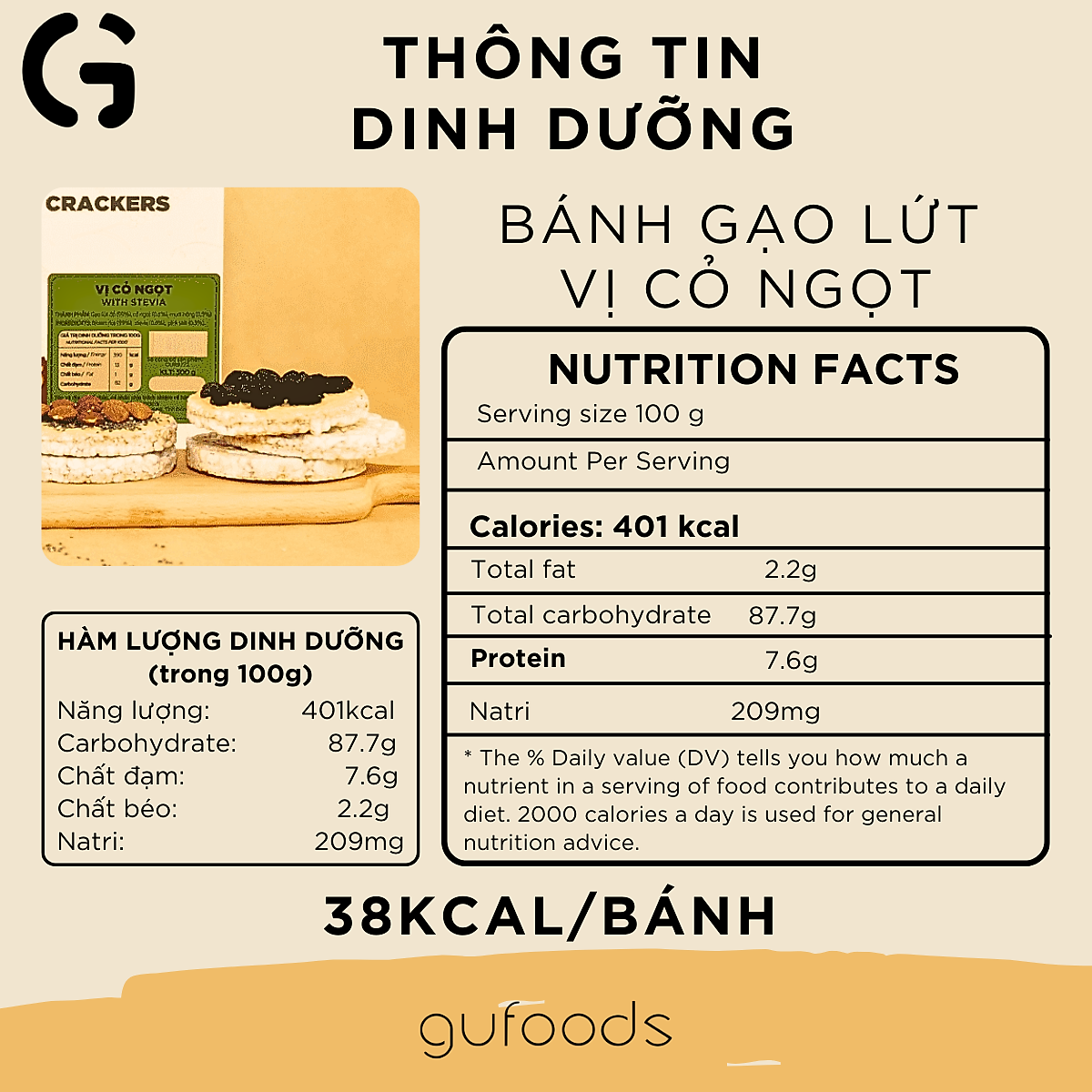Bánh gạo lứt GUfoods (Hộp 300g=32 bánh) - Không chiên dầu, Không đường, Từ gạo và ngũ cốc nguyên hạt, Lành mạnh, Phù hợp Eat clean, Ăn vặt healthy, Thực dưỡng, Tập gym, Thuần chay, Đa dạng hương vị