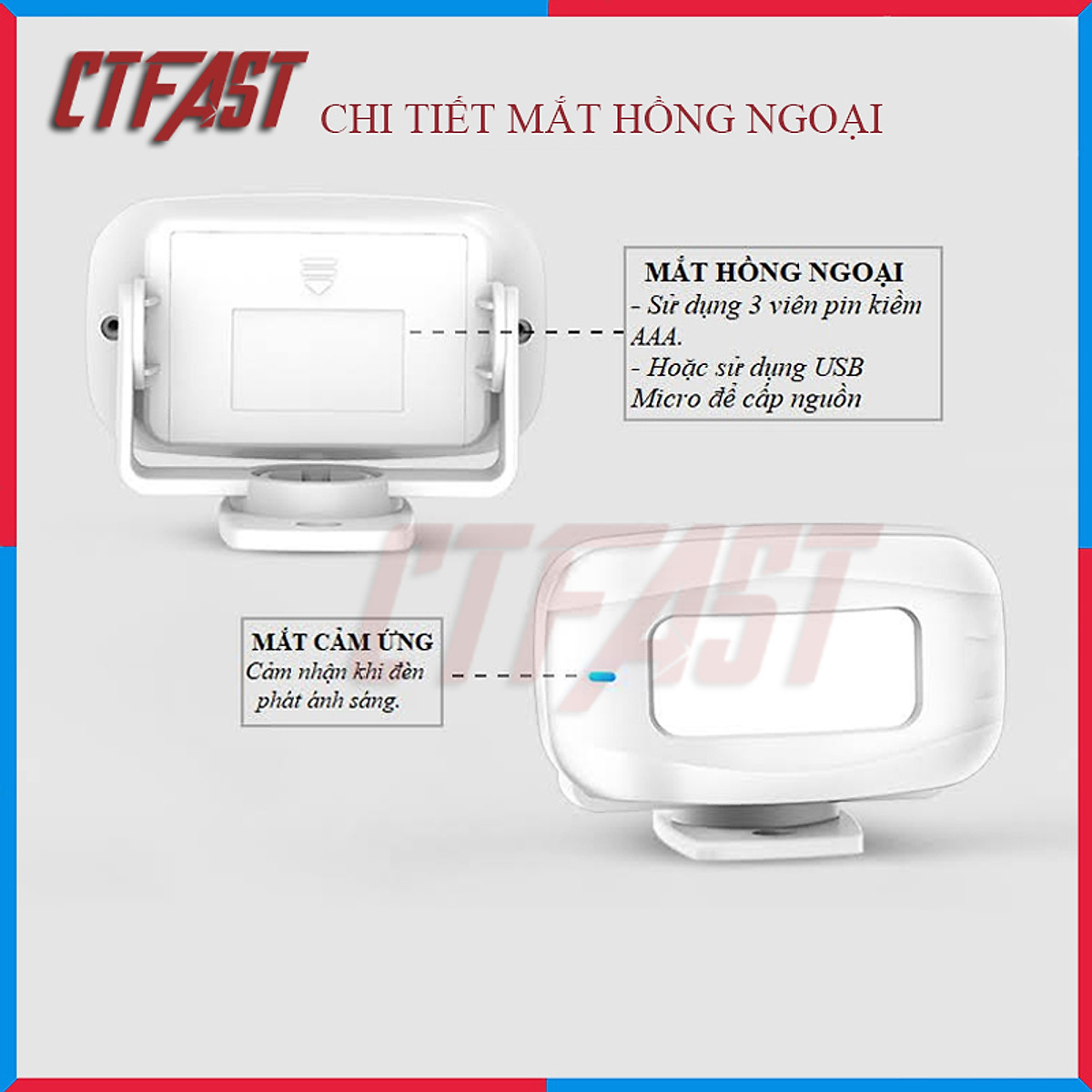 Chuông Báo Khách Cửa Hàng, Báo Động Chống Trộm Cảm Biến Chuyển Động Hồng Ngoại Không Dây CTFAST 02 - Lời Chào Báo Khách Ghé Thăm, Dọa Trộm Xâm Nhập