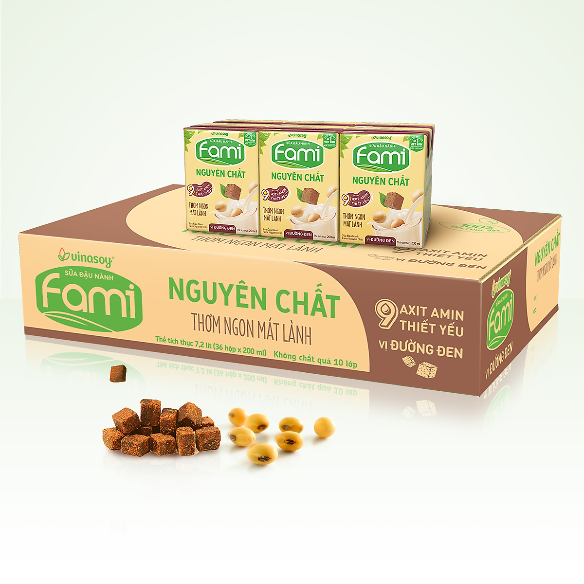 Thùng Sữa Đậu Nành Fami Nguyên Chất Vị Đường Đen (200ml x 36 Hộp)