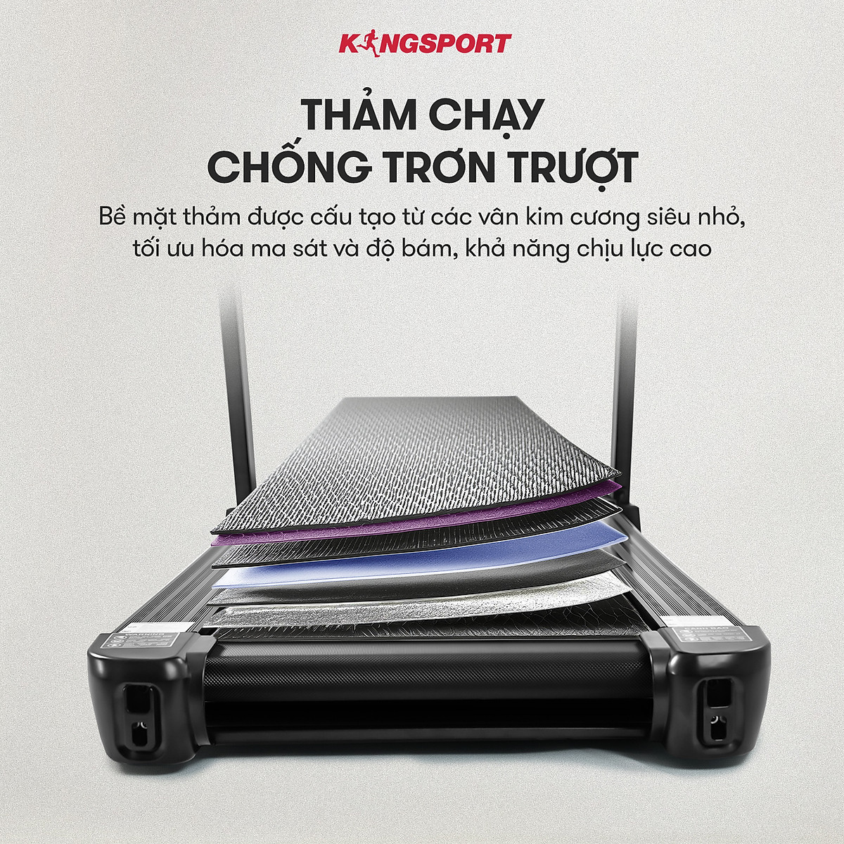 CHỈ GIAO MIỀN NAM Máy chạy bộ KINGSPORT Plus K-04 đơn năng,thảm chạy rộng chống trơn, thiết kế nhỏ gọn, cân nặng phù hợp từ dưới 70kg
