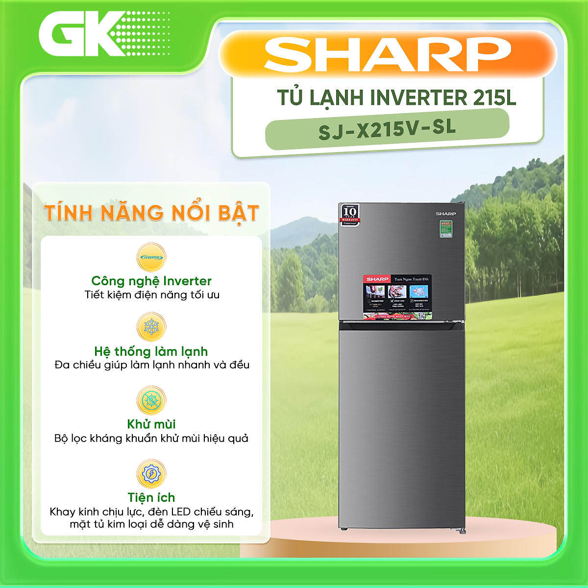Tủ Lạnh Sharp Inverter 215 Lít SJ-X215V-SL - Hàng Chính Hãng (Chỉ giao HCM)