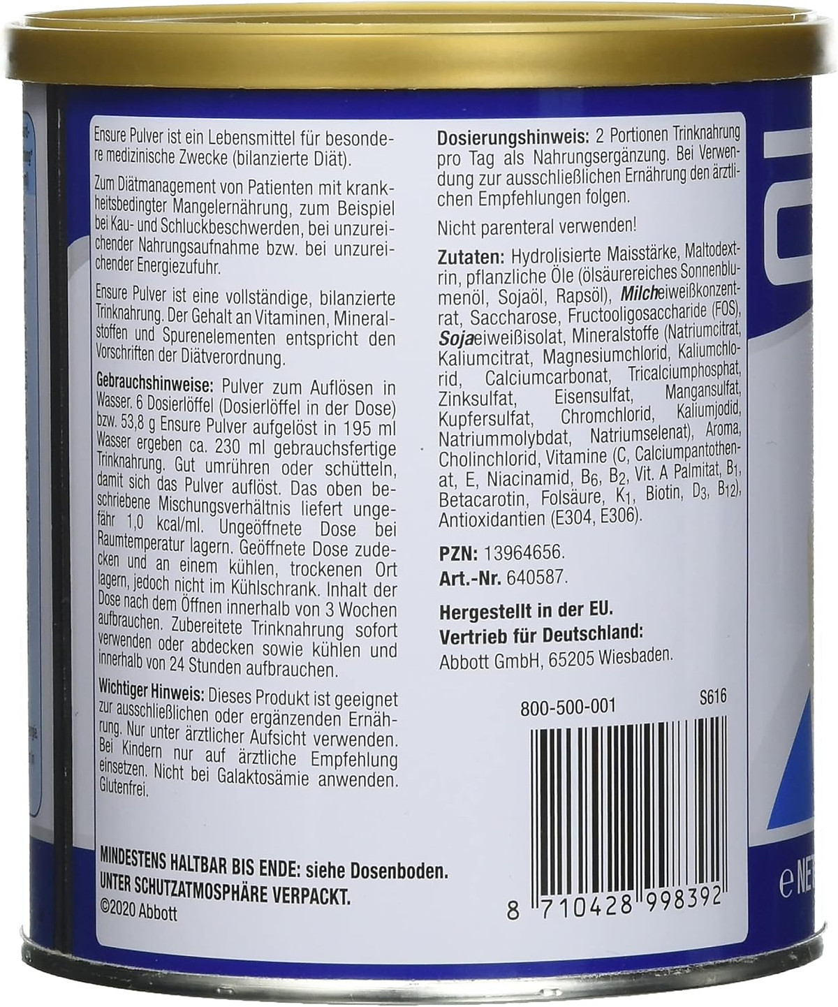 Sữa bột Ensure Vanille Geschmask, Ensure Đức cho người lớn tuổi, hồi phục sức khỏe cho người gầy yếu, người suy dinh dưỡng 400gr/hộp