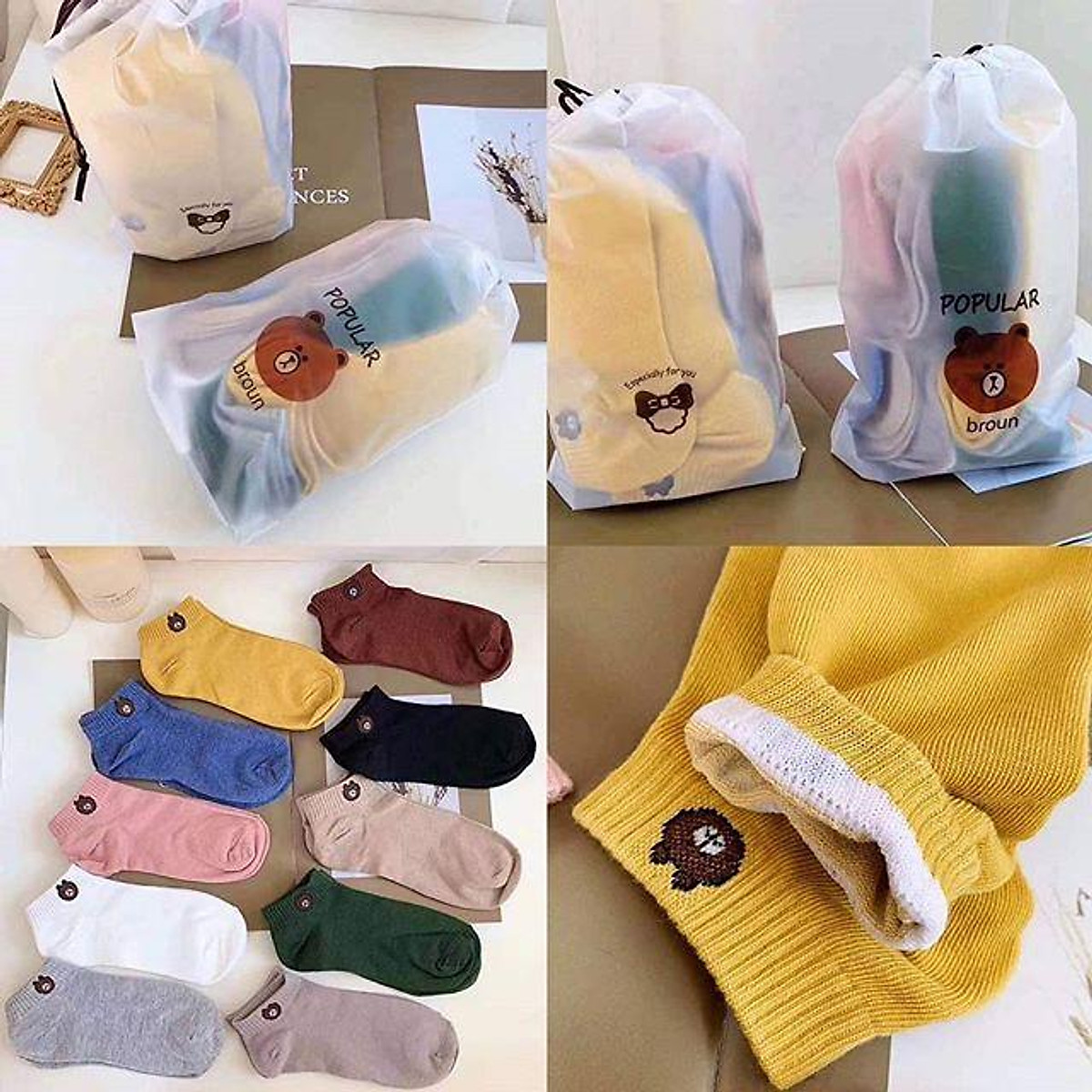 Tất Nữ Cổ Ngẵn, Tất Gấu Thời Trang Vintage Nhiều Màu