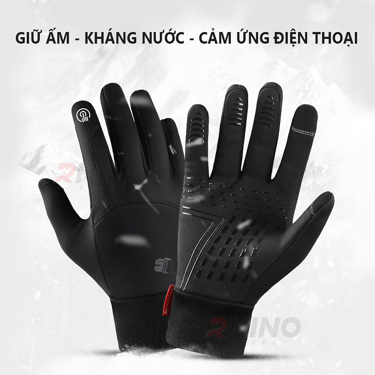 Găng tay giữ ấm mùa đông chống gió, kháng nước mưa Rhino G101 Bao tay thể thao cảm ứng điện thoại đi xe máy, xe đạp lót nỉ cho nam nữ, bảo hộ đi phượt