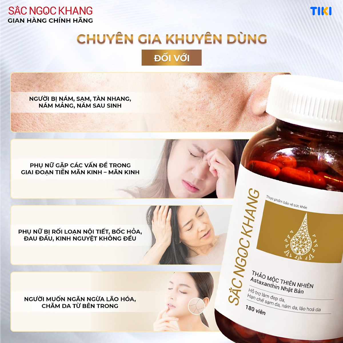 Viên uống đẹp da - chống lão hóa - nám sạm tàn nhan Sắc Ngọc Khang Vi Tảo Lục Hộp 180 Viên