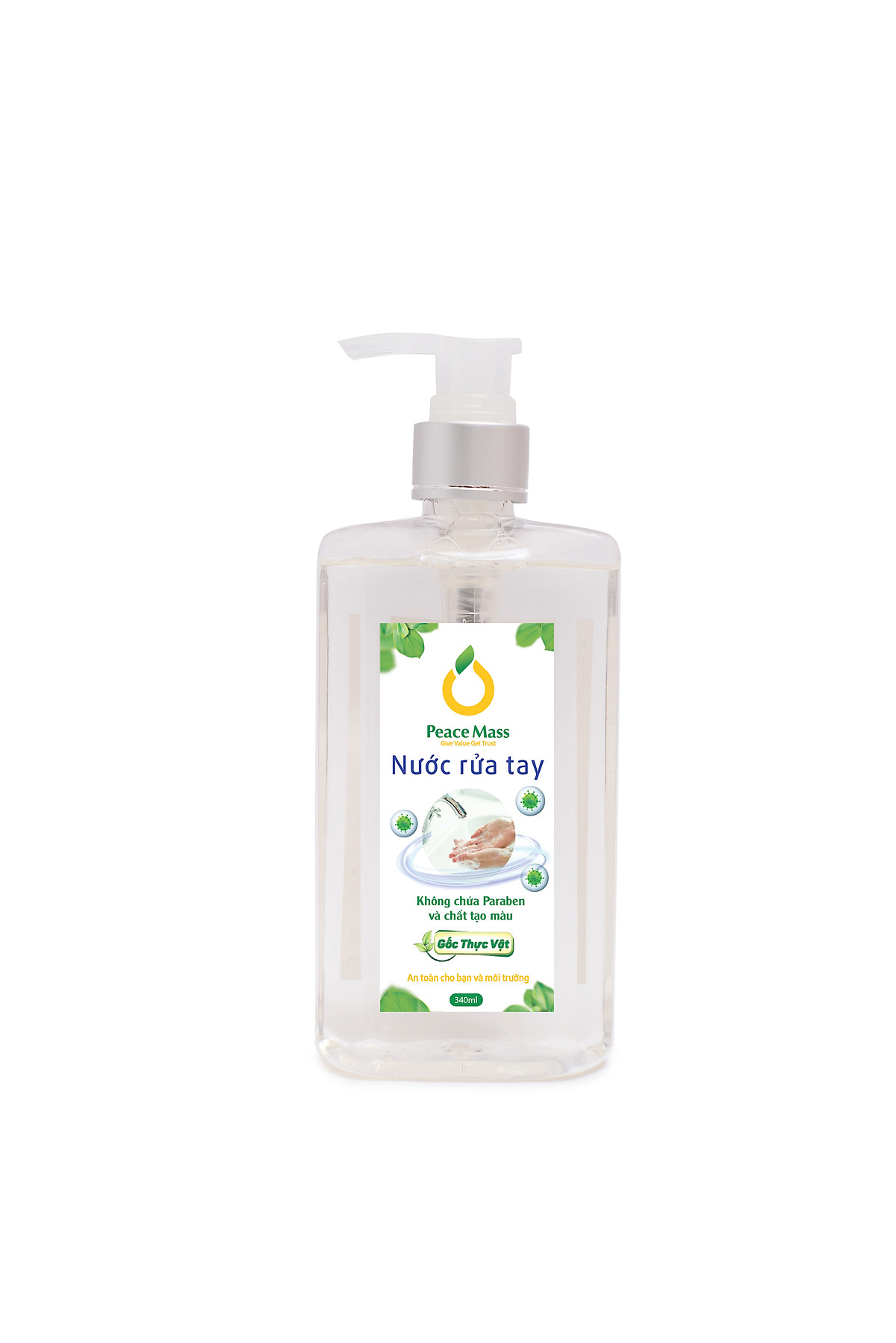 Nước Rửa Tay Gốc Thực Vật Peace Mass (Thuộc nhóm Sản phẩm Lành tính / Hữu cơ/ Sinh học) Chai 340ml
