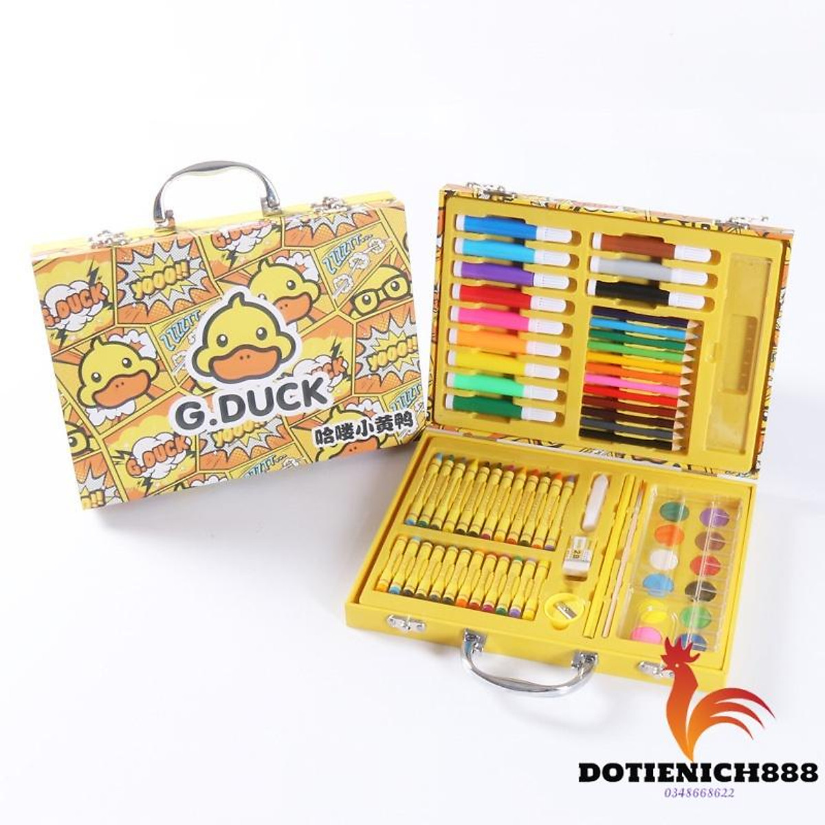 Hộp bút màu G-duck 67 chi tiết hình vịt vàng, Vali màu cho bé tập