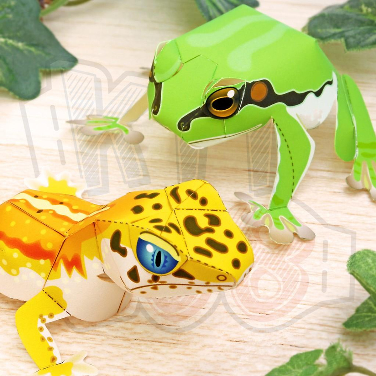 Mô hình giấy động vật Leopard Gecko & Ếch con mini - Mô hình giấy