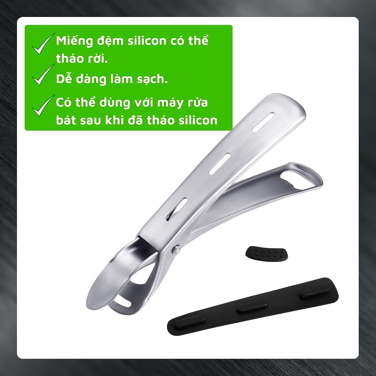 Dụng cụ kẹp gắp đồ nóng DandiHome inox 304 với mút silicon chống trơn trượt