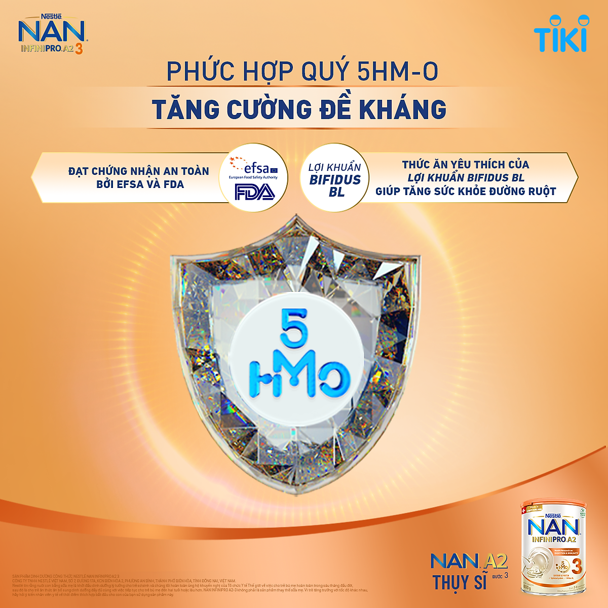 Sữa bột NAN INFINIPRO A2 800g Thụy Sĩ 3 với đạm quý A2 tiêu hóa tốt sau 7 ngày và 5HMO tăng cường đề kháng​ (2 - 6 tuổi)
