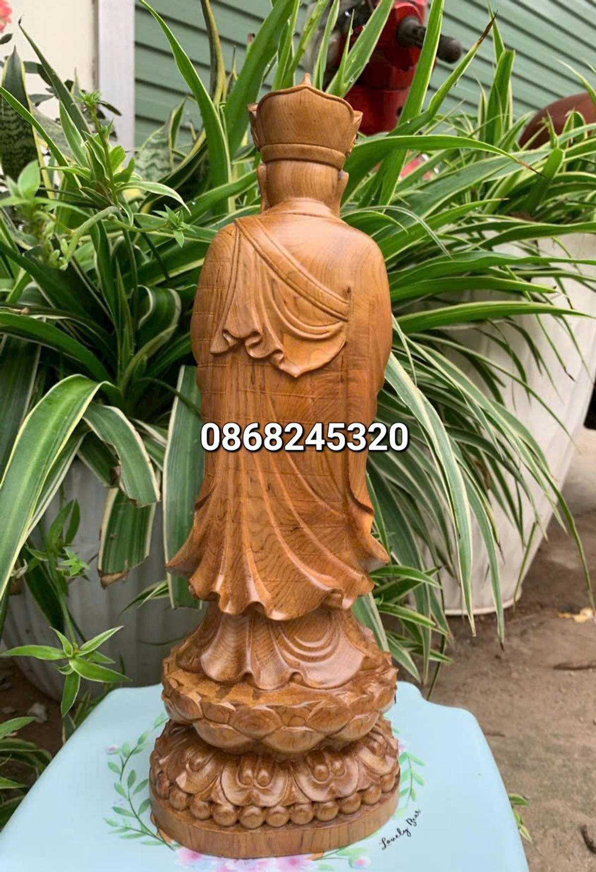 Tượng phật địa tạng vương bồ tát bằng gỗ bách xanh thơm nức kt cao 20×7.5×6cm