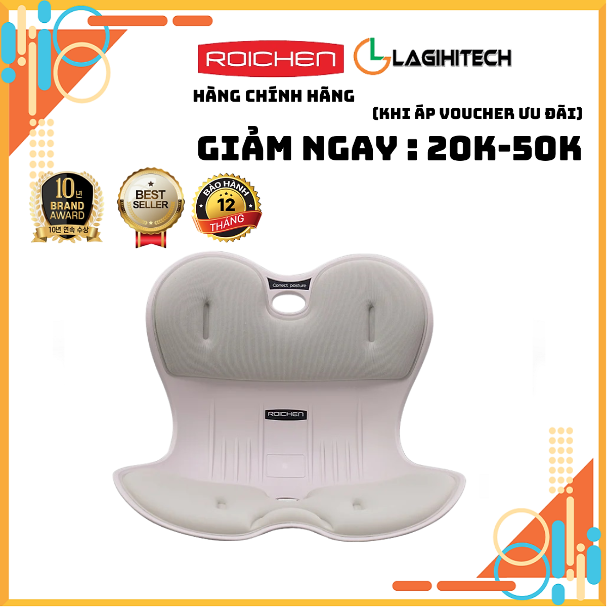 Ghế chỉnh dáng ngồi đúng - Roichen Hàn Quốc (Made in Korea). Dùng cho Nam, Nữ, Trẻ em. Hàng chính hãng