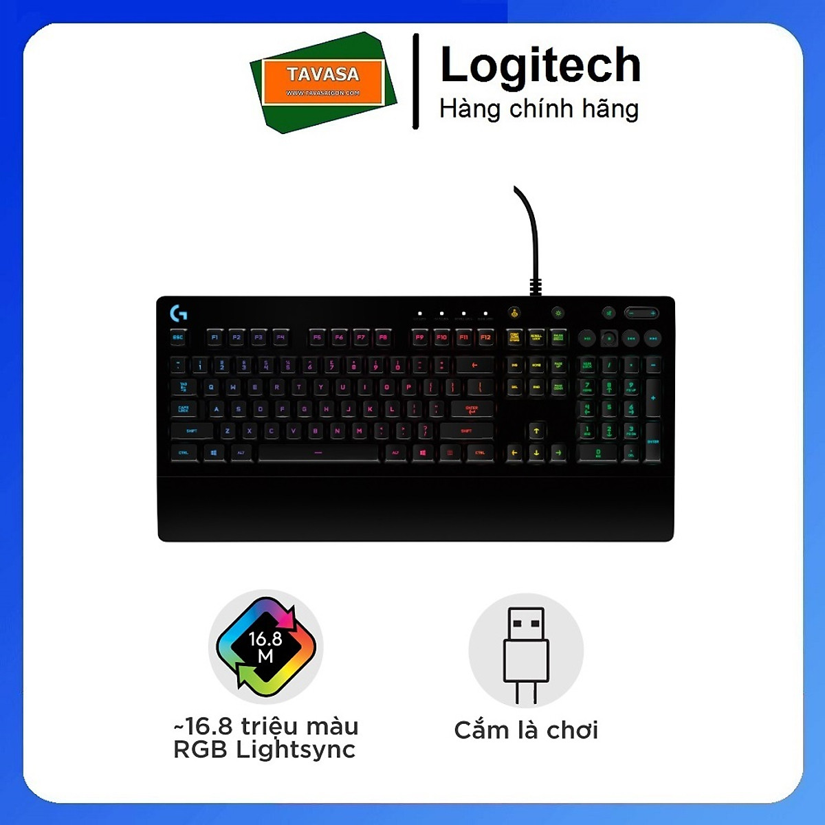 Bàn phím game có dây Logitech G213 Prodigy - RGB Lightsync, phím Media chuyên biệt, chống tràn bền bỉ - Hàng chính hãng