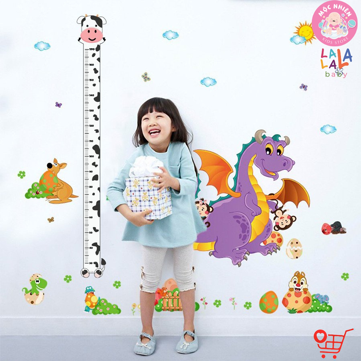 Thước Đo Chiều Cao Dán Tường cho Bé ( Decal Dán Tường ) Hình Con Vật Đáng Yêu - Lalala Baby