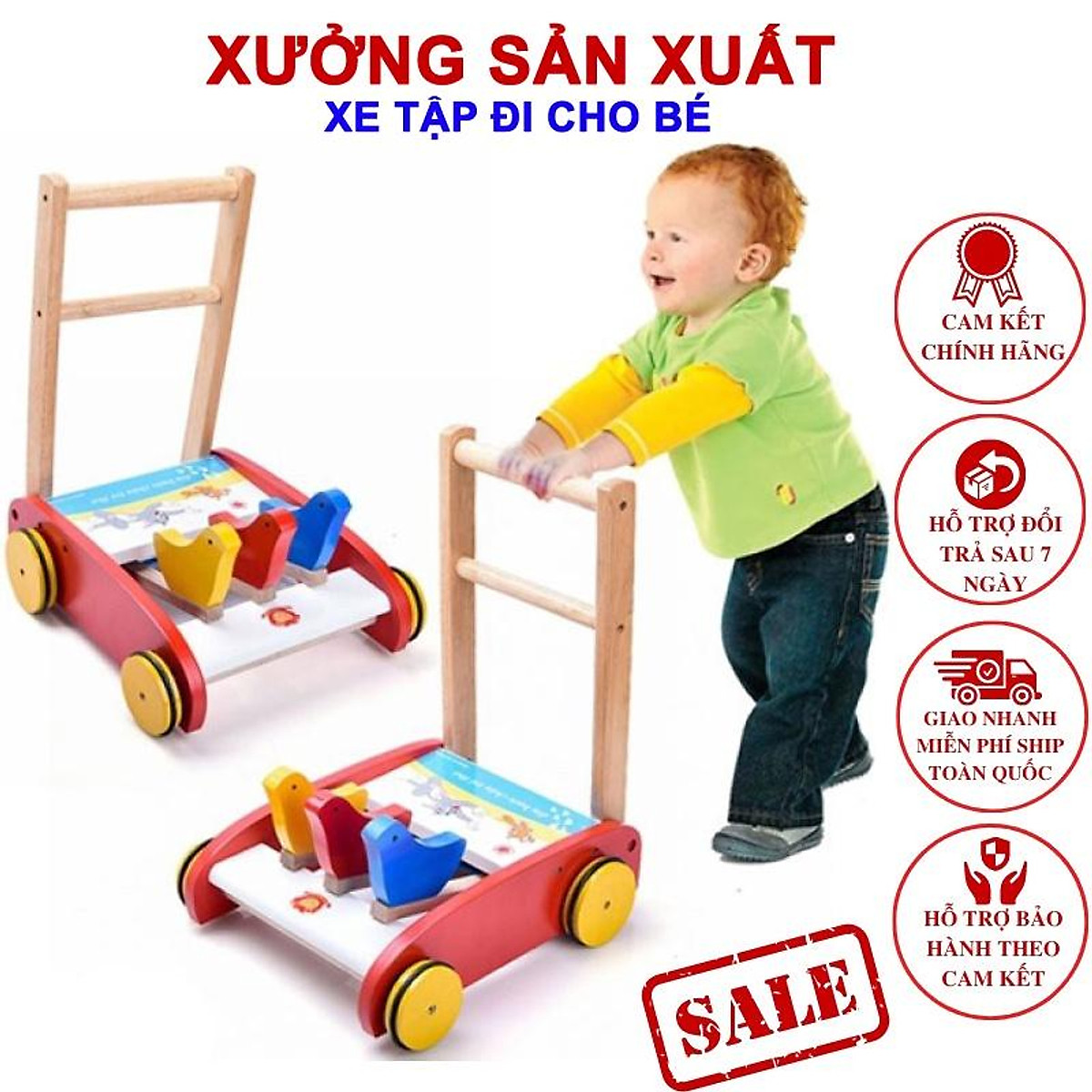 Đồ Chơi Trẻ Em - Xe Tập Đi Giữ Thăng Bằng 3 Con Gà Bằng Gỗ Cao