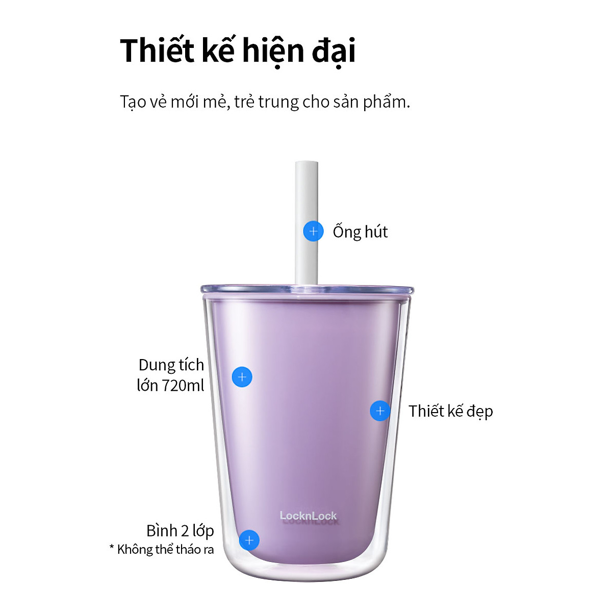 Ly nhựa 2 lớp Bubble Tea Cold Cup LocknLock HAP529 - Kèm ống hút - Dung tích 720ml