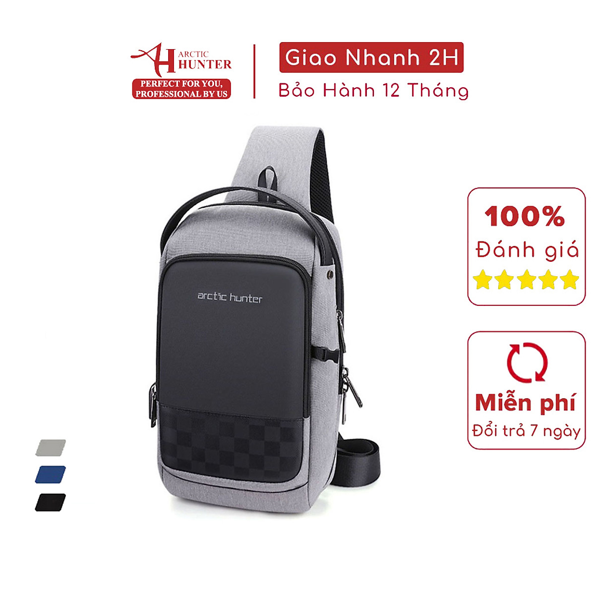 Túi đeo chéo Arctic Hunter XB00105 chất liệu Oxford chống thấm nước, unisex nam nữ,trang bị cổng sạc USB tiện dụng